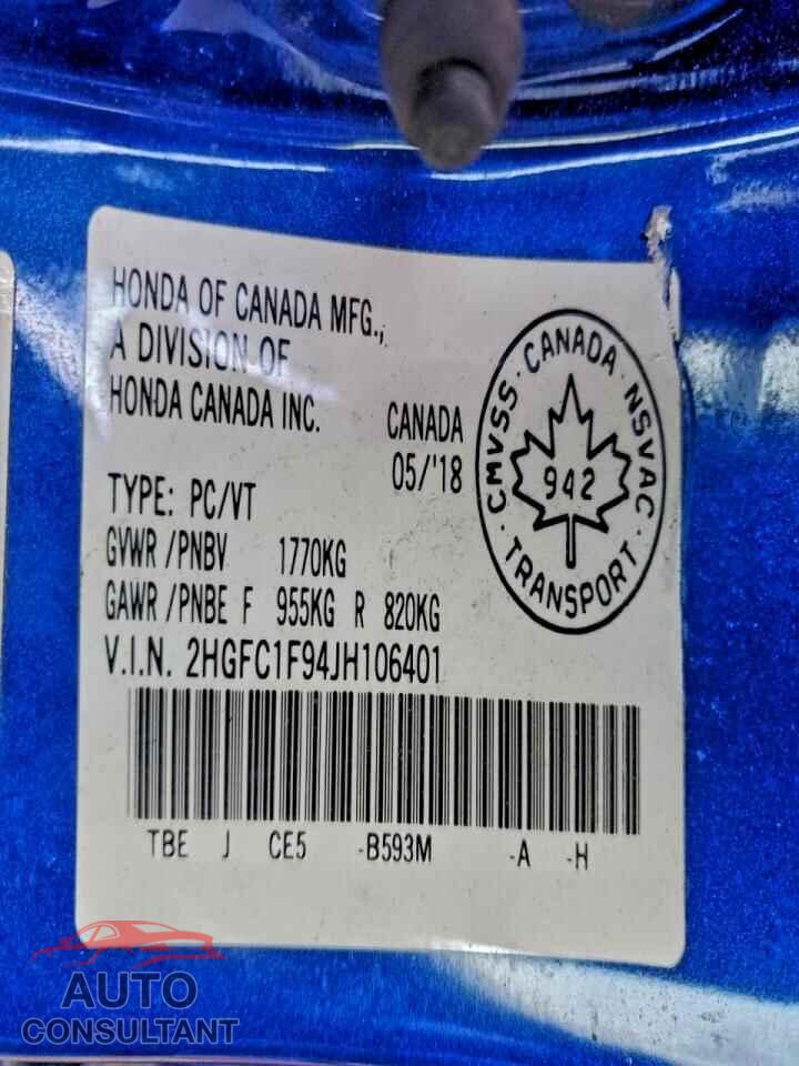 HONDA CIVIC 2018 - 2HGFC1F94JH106401