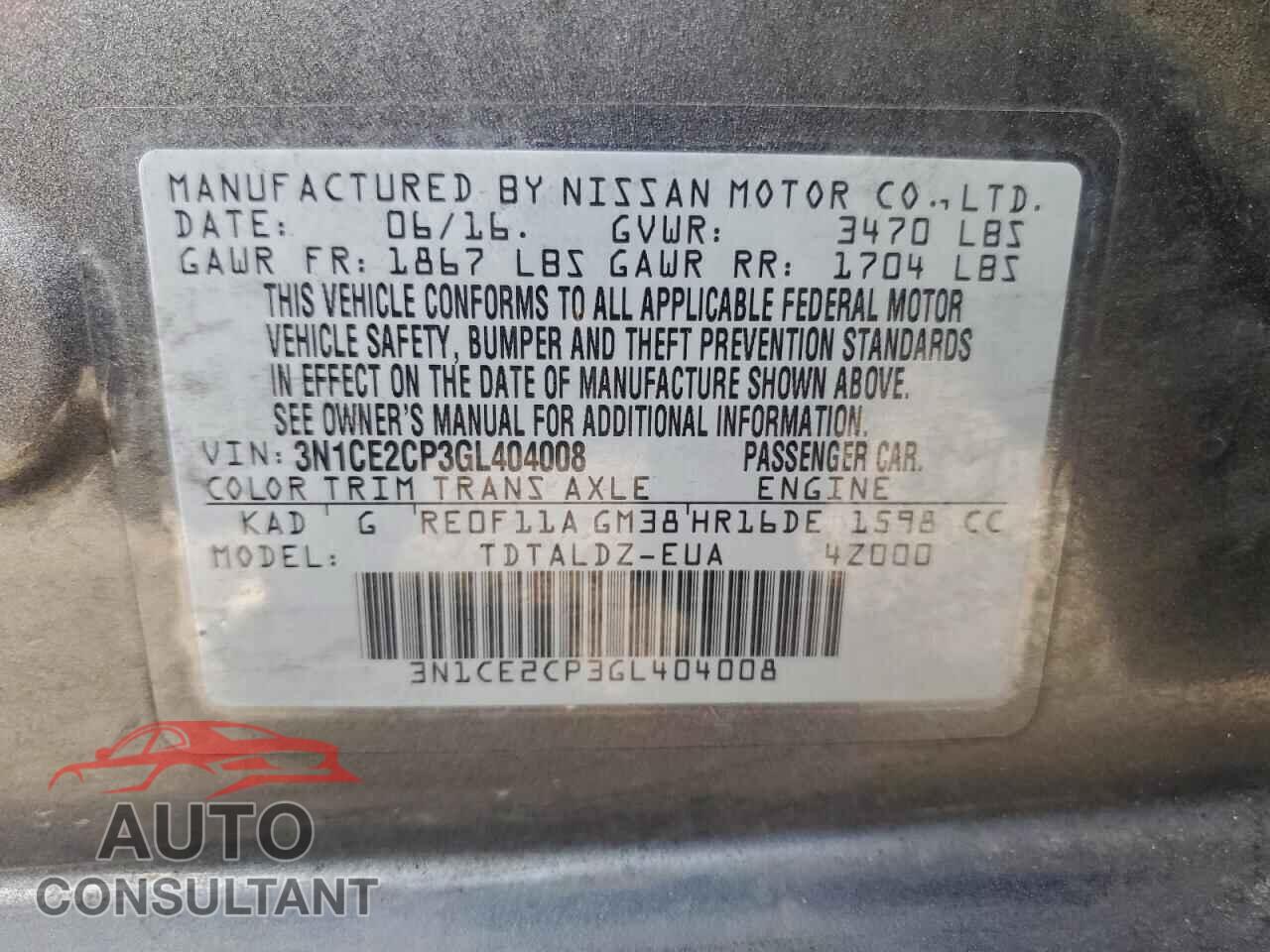 NISSAN VERSA 2016 - 3N1CE2CP3GL404008