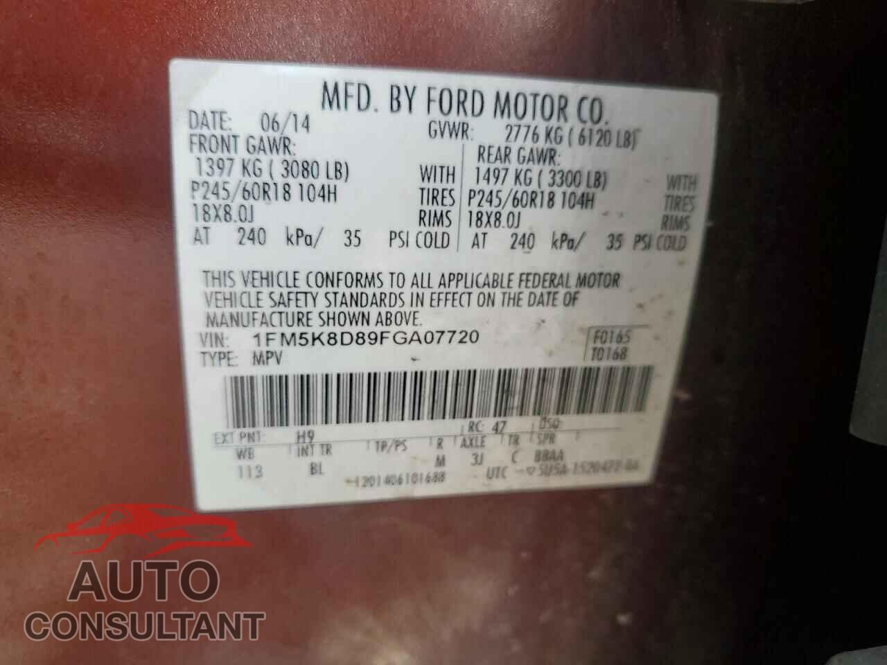 FORD EXPLORER 2015 - 1FM5K8D89FGA07720