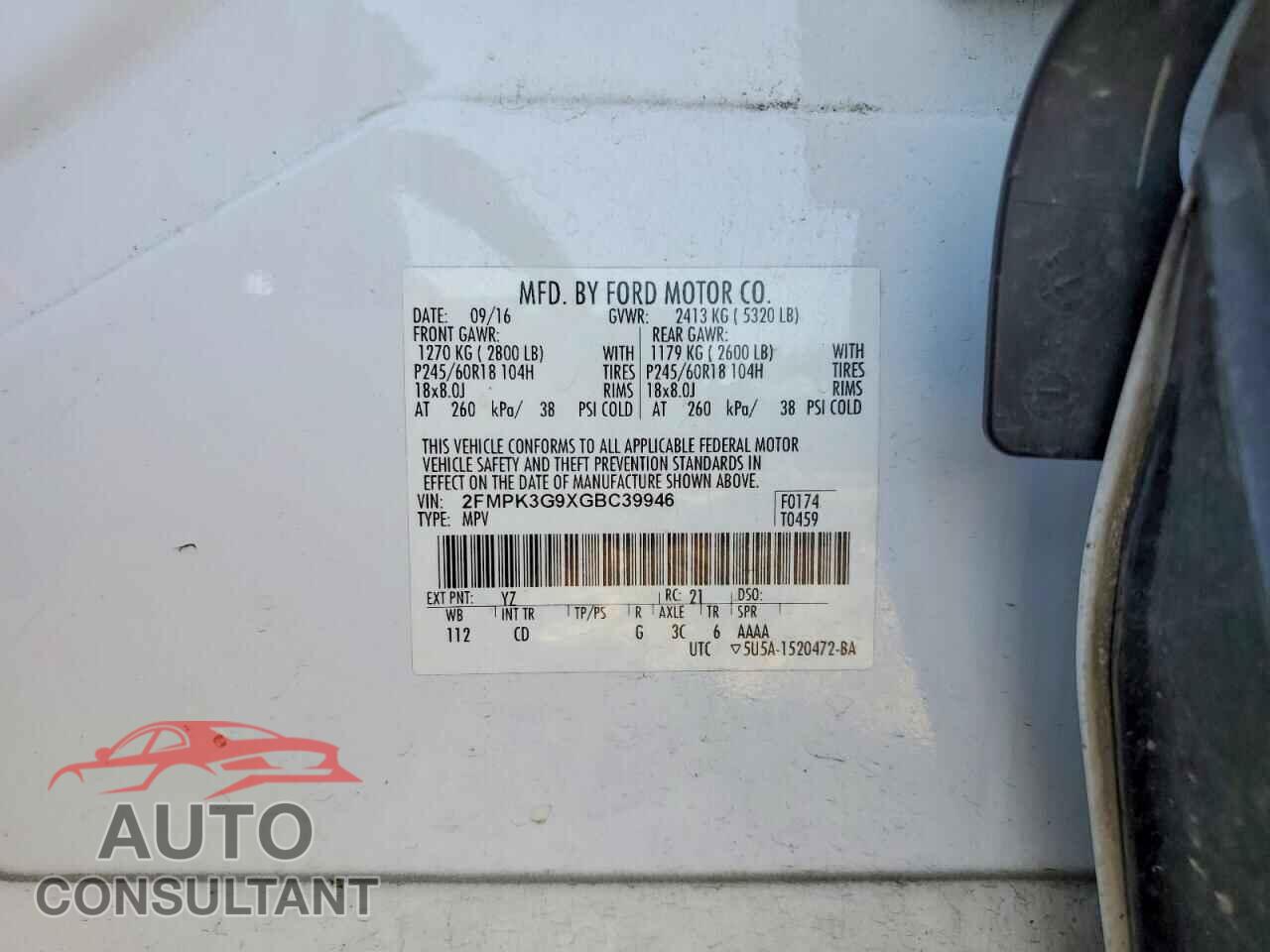 FORD EDGE 2016 - 2FMPK3G9XGBC39946