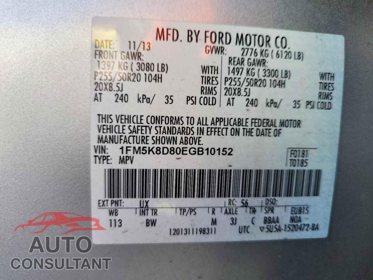 FORD EXPLORER 2014 - 1FM5K8D80EGB10152