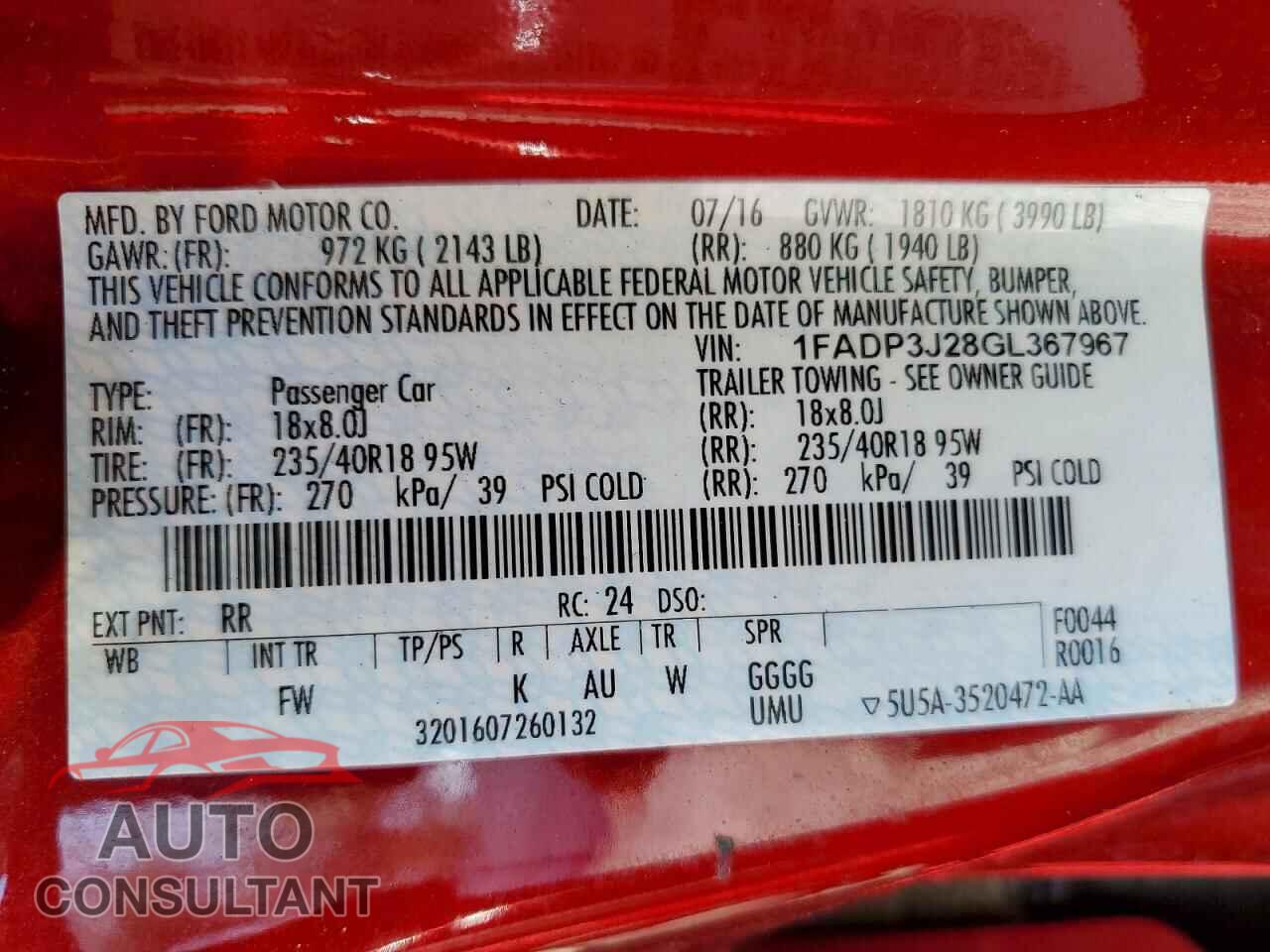 FORD FOCUS 2016 - 1FADP3J28GL367967