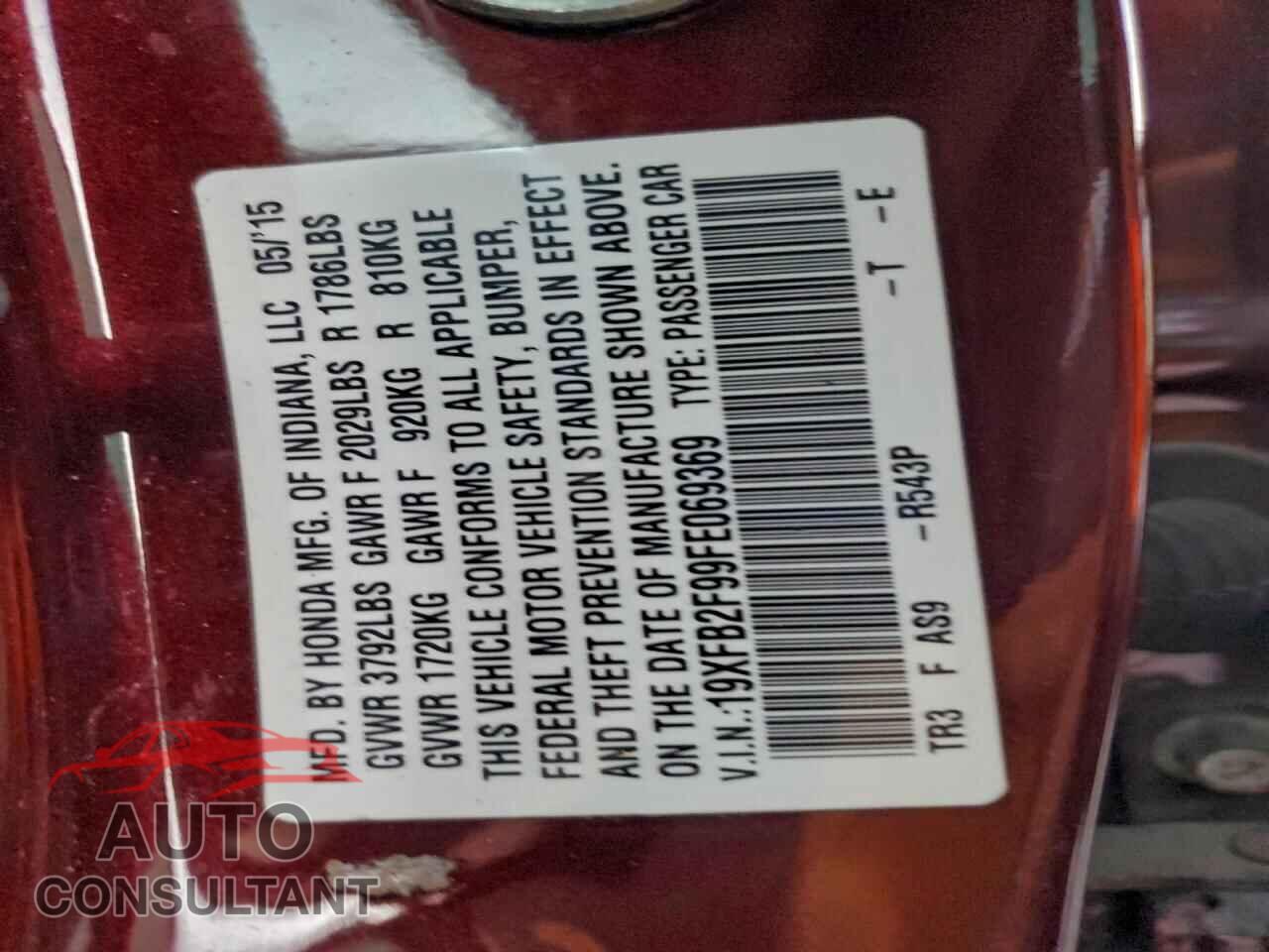 HONDA CIVIC 2015 - 19XFB2F99FE069369