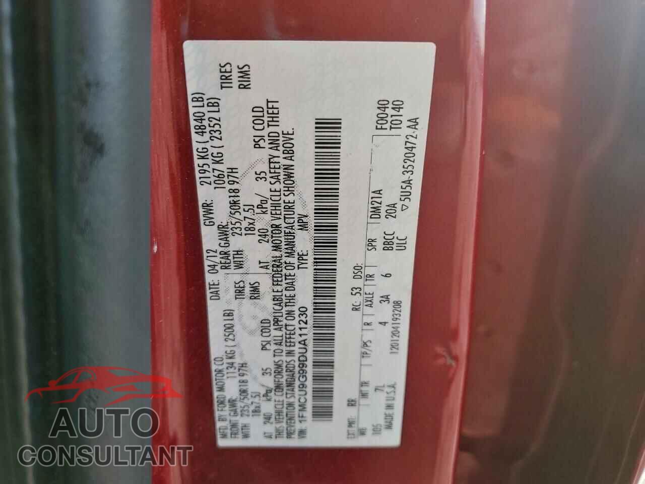 FORD ESCAPE 2013 - 1FMCU9G99DUA11230