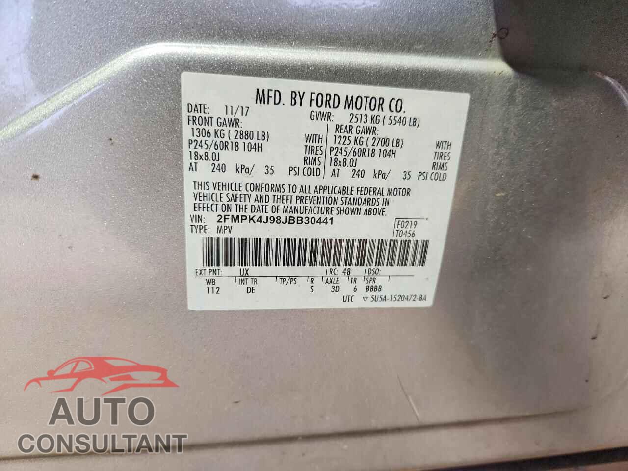 FORD EDGE 2018 - 2FMPK4J98JBB30441