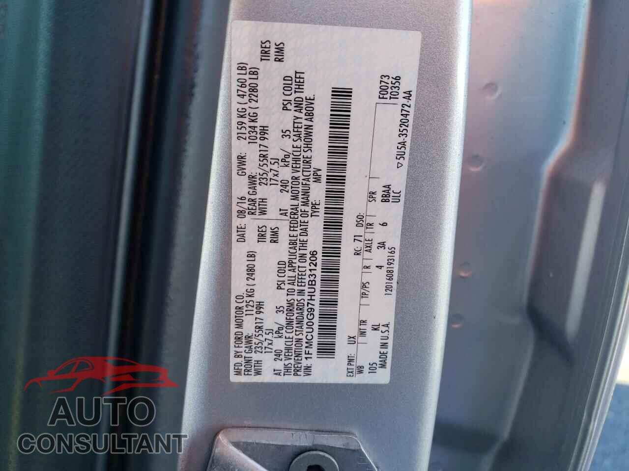 FORD ESCAPE 2017 - 1FMCU0G97HUB31206