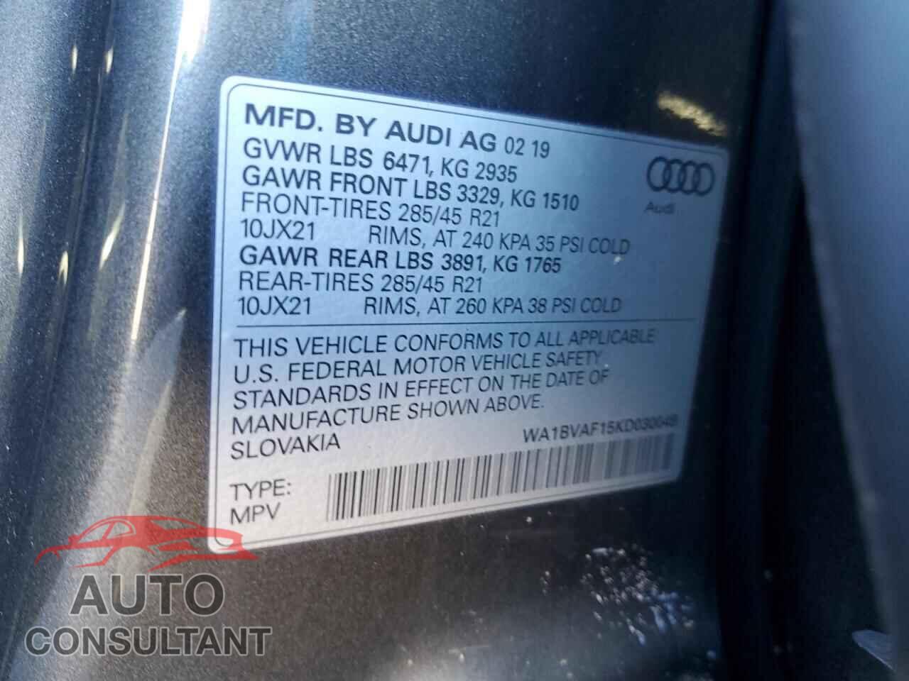 AUDI Q8 2019 - WA1BVAF15KD030049