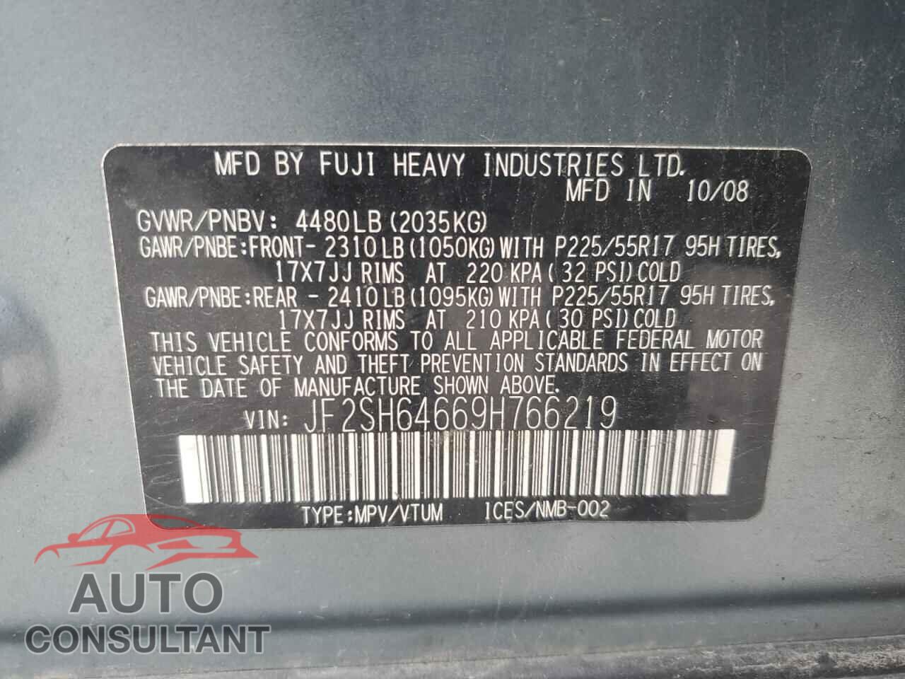 SUBARU FORESTER 2009 - JF2SH64669H766219