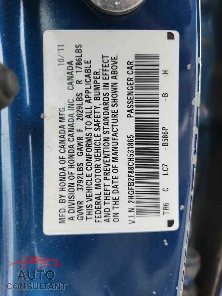 HONDA CIVIC 2012 - 2HGFB2F88CH531865