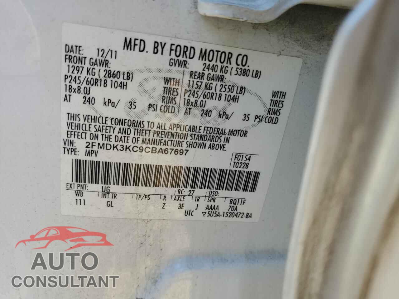 FORD EDGE 2012 - 2FMDK3KC9CBA67697