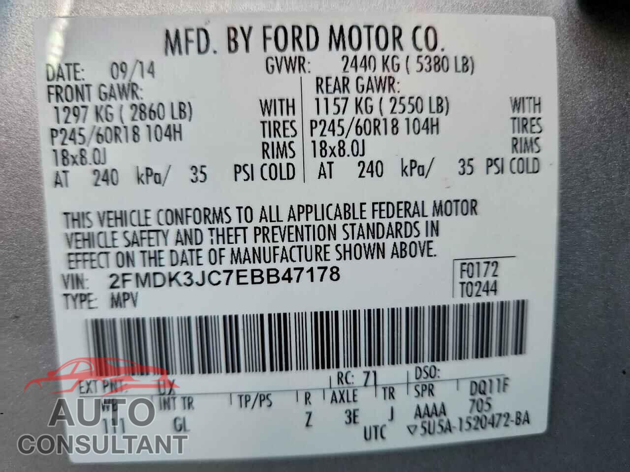 FORD EDGE 2014 - 2FMDK3JC7EBB47178