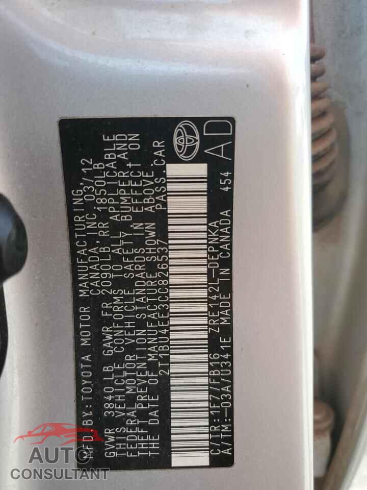 TOYOTA COROLLA 2012 - 2T1BU4EE3CC826537