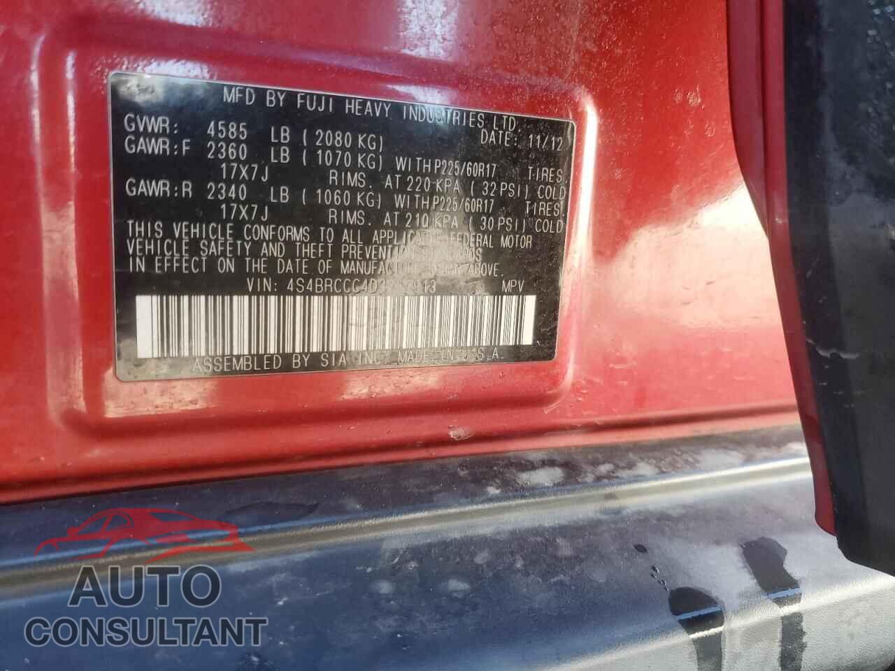 SUBARU OUTBACK 2013 - 4S4BRCCC4D3257913
