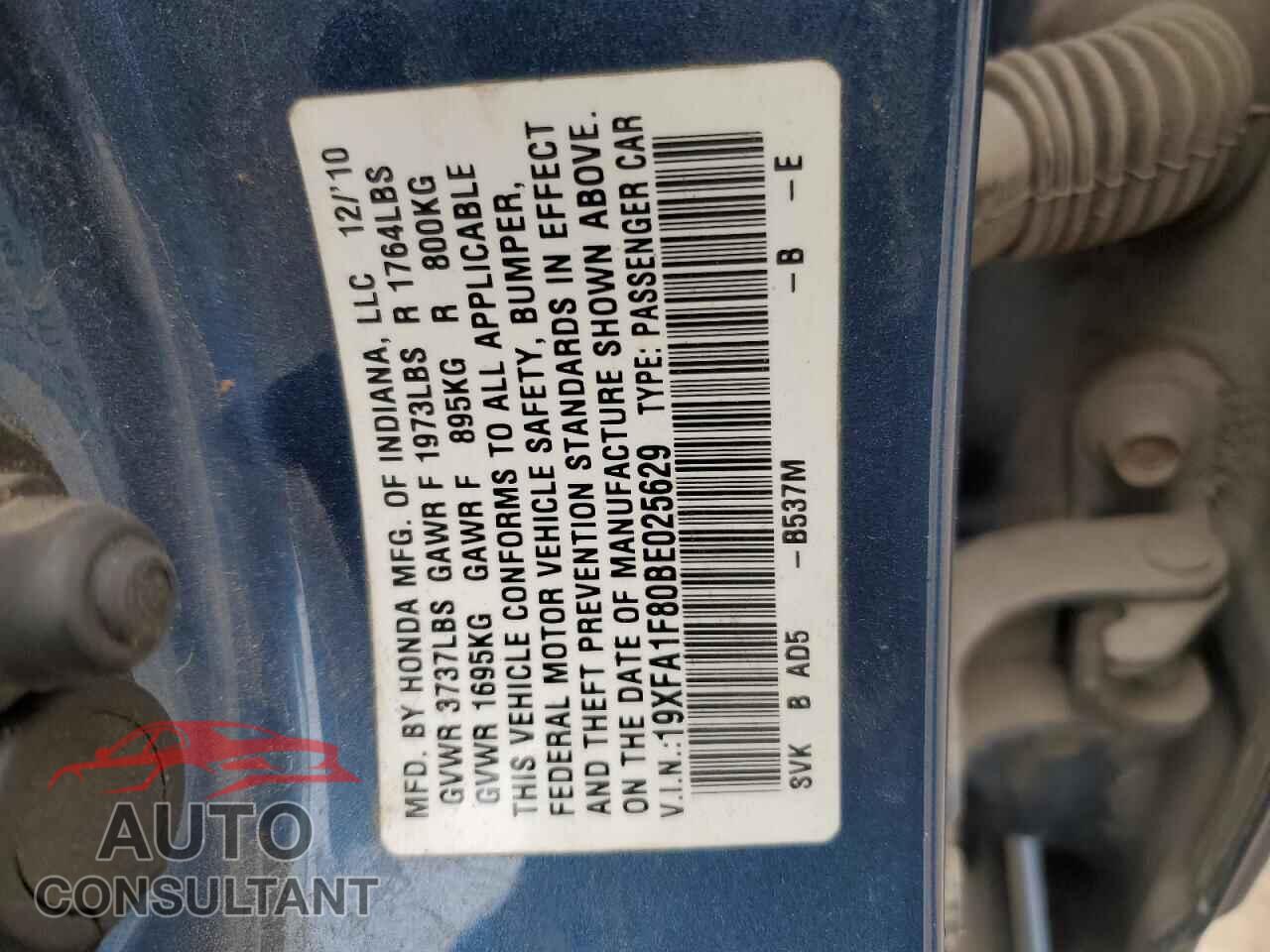 HONDA CIVIC 2011 - 19XFA1F80BE025629