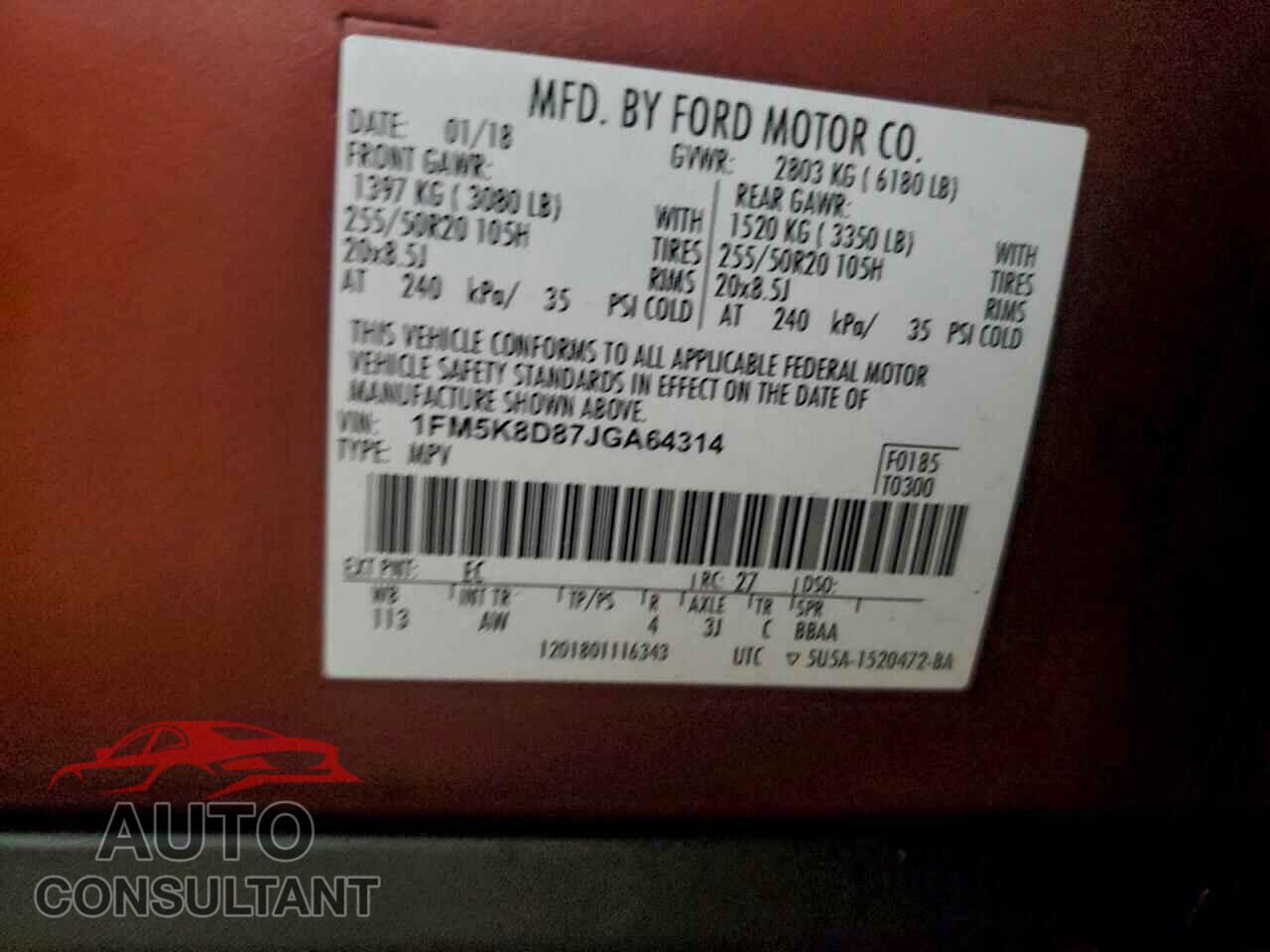 FORD EXPLORER 2018 - 1FM5K8D87JGA64314
