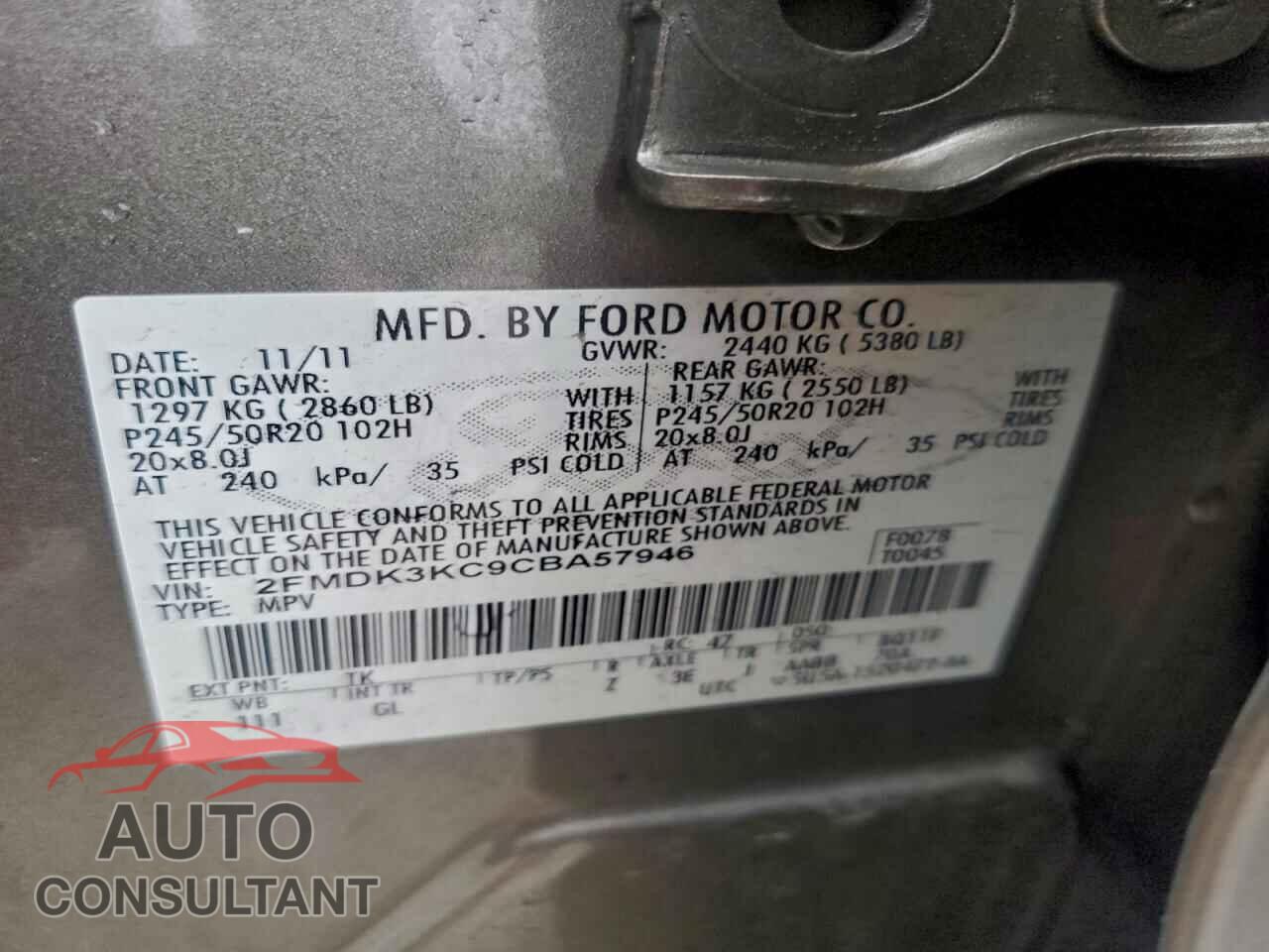 FORD EDGE 2012 - 2FMDK3KC9CBA57946