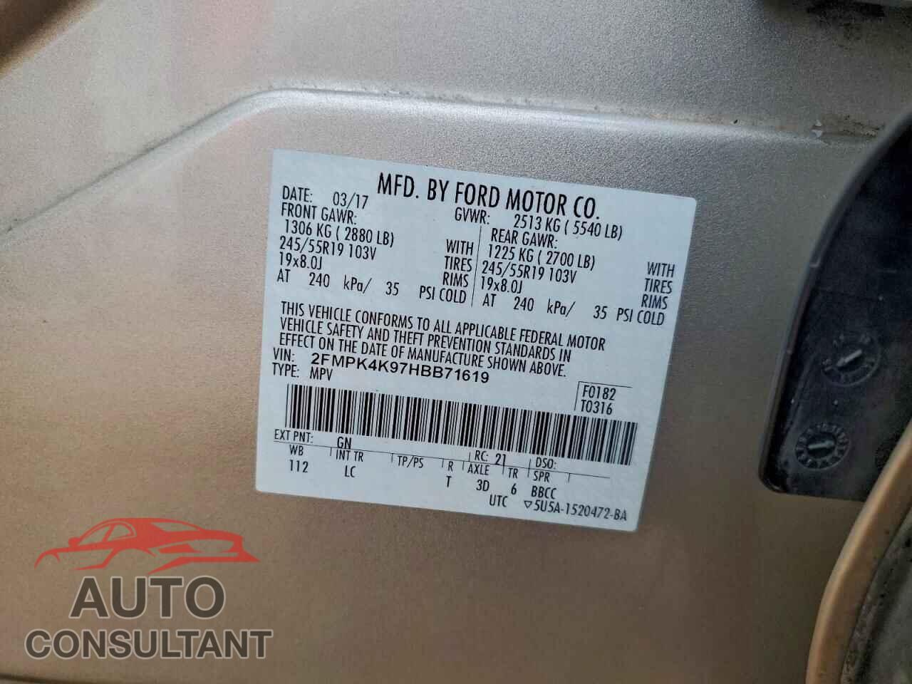 FORD EDGE 2017 - 2FMPK4K97HBB71619