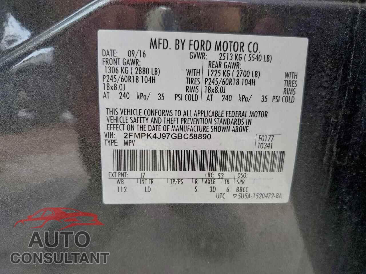 FORD EDGE 2016 - 2FMPK4J97GBC58890