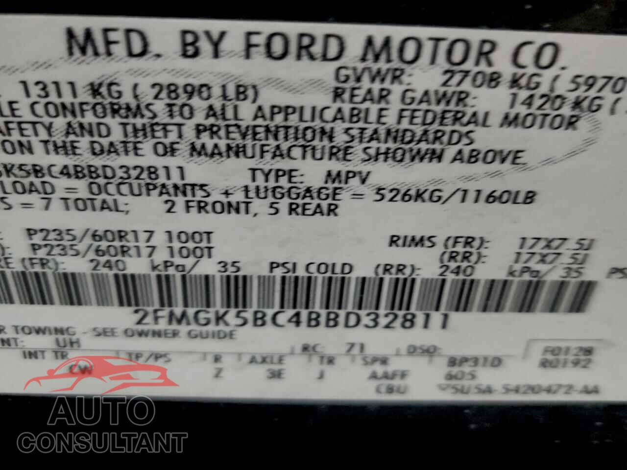 FORD FLEX 2011 - 2FMGK5BC4BBD32811