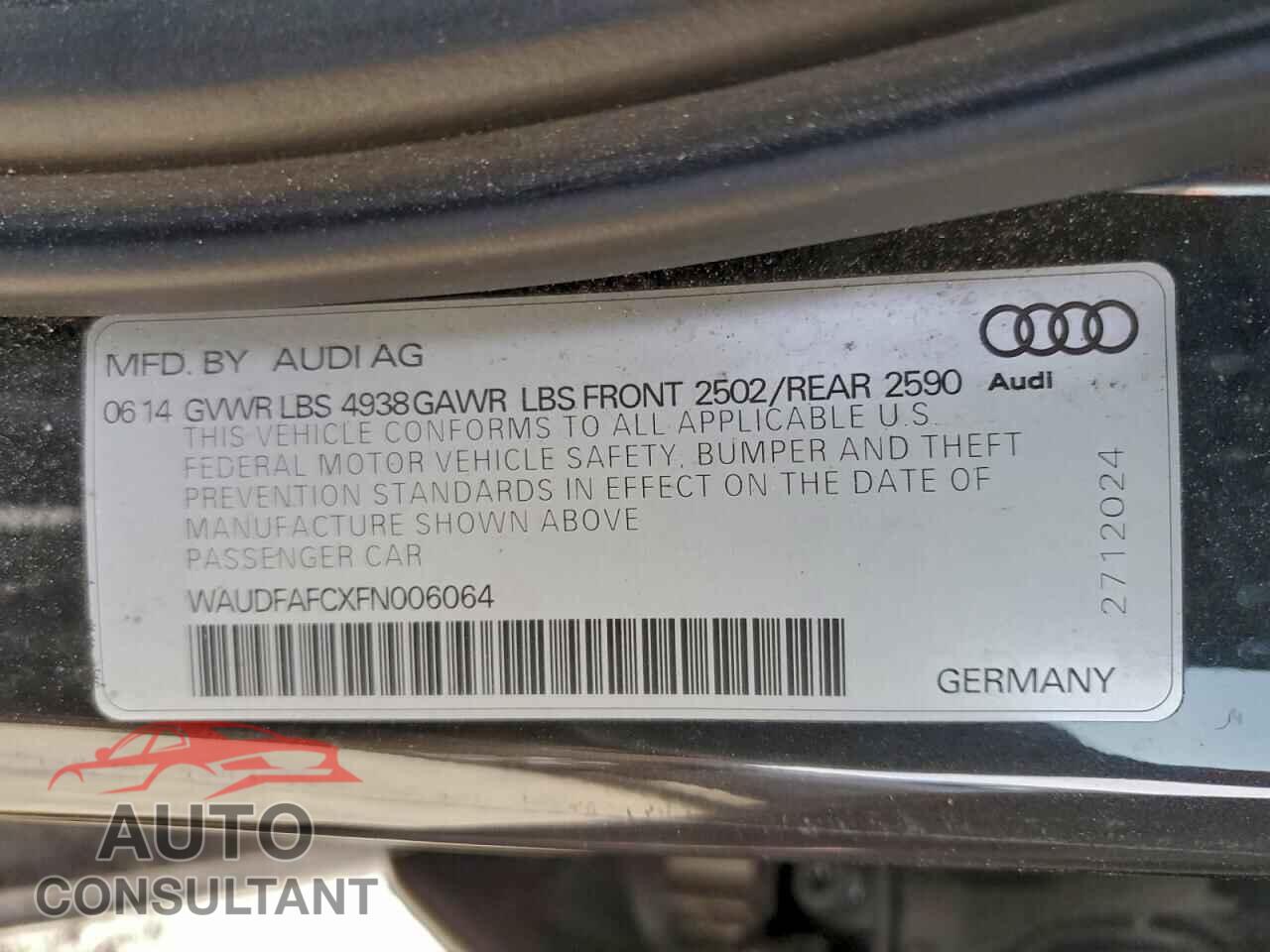 AUDI A6 2015 - WAUDFAFCXFN006064