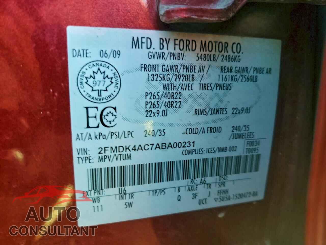 FORD EDGE 2010 - 2FMDK4AC7ABA00231