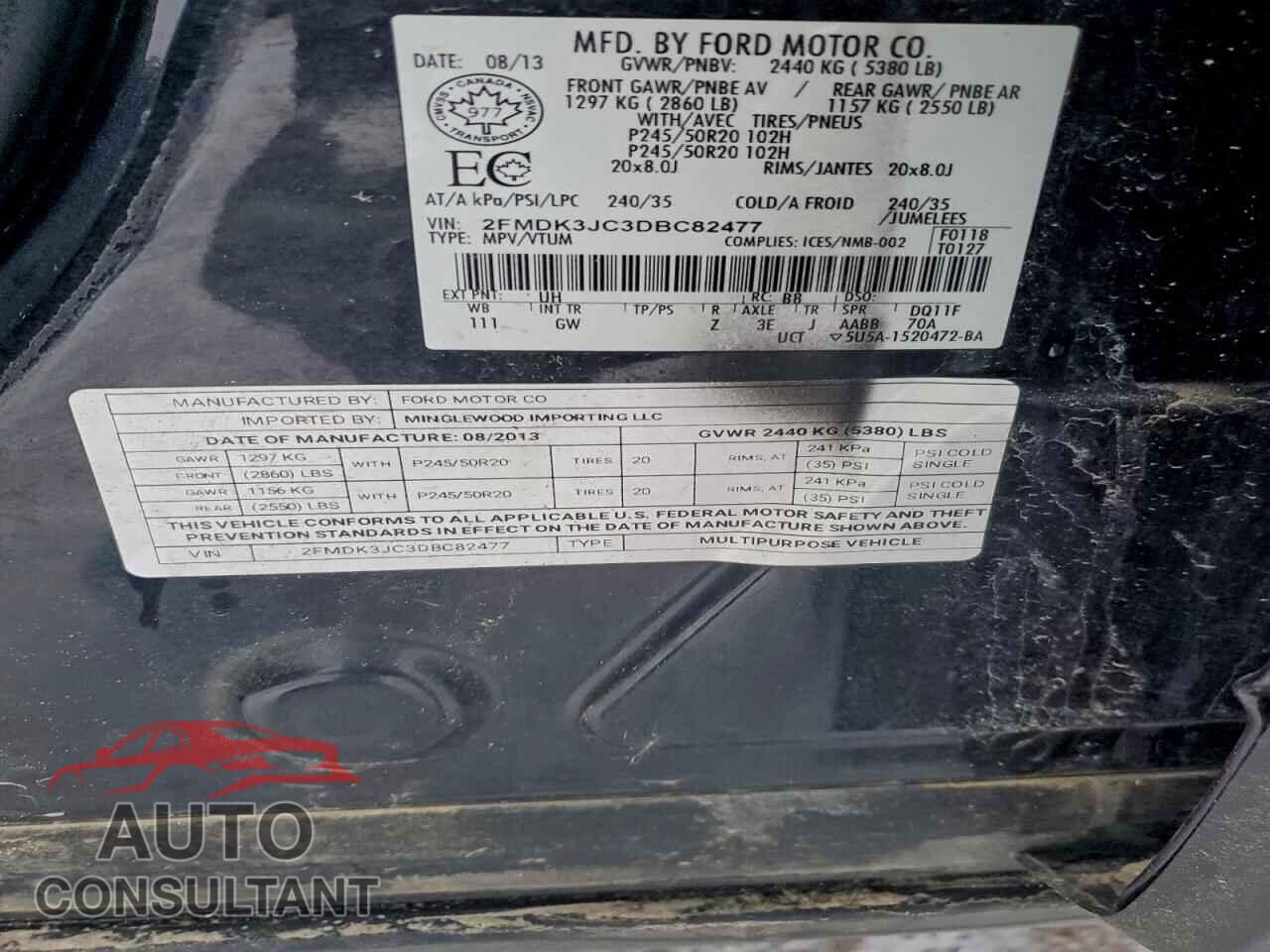 FORD EDGE 2013 - 2FMDK3JC3DBC82477