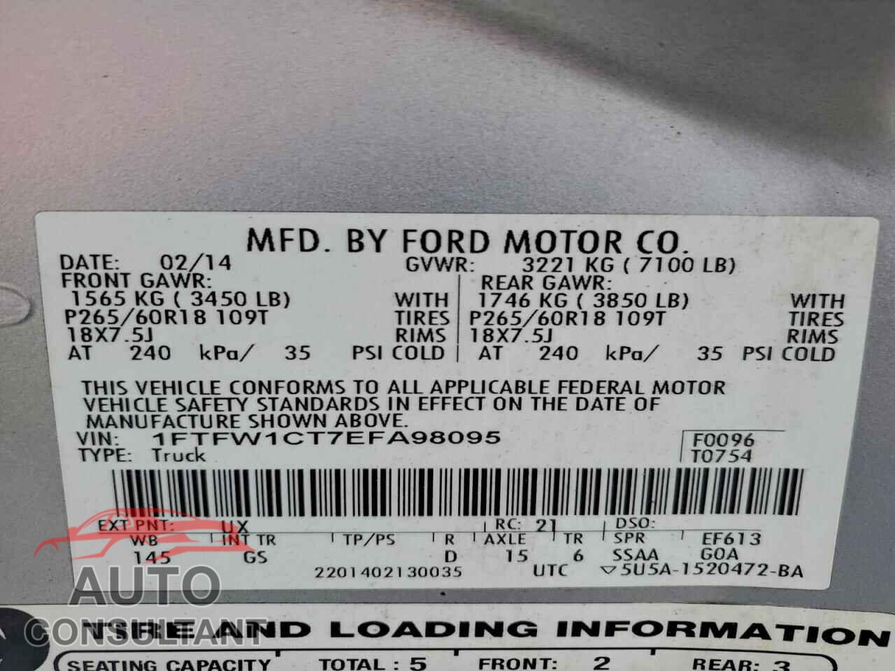 FORD F-150 2014 - 1FTFW1CT7EFA98095