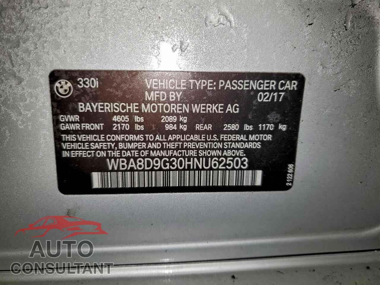 BMW 3 SERIES 2017 - WBA8D9G30HNU62503