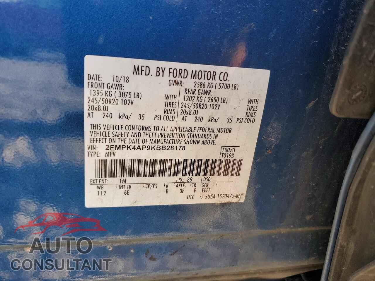 FORD EDGE 2019 - 2FMPK4AP9KBB28178