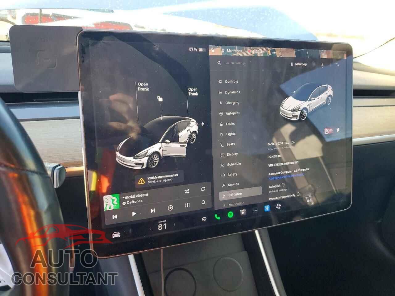 TESLA MODEL 3 2018 - 5YJ3E1EA0JF006180