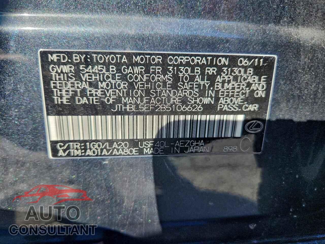 LEXUS LS460 2011 - JTHBL5EF2B5106626
