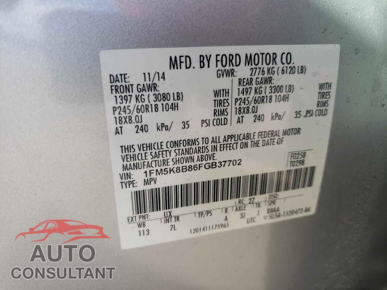 FORD EXPLORER 2015 - 1FM5K8B86FGB37702