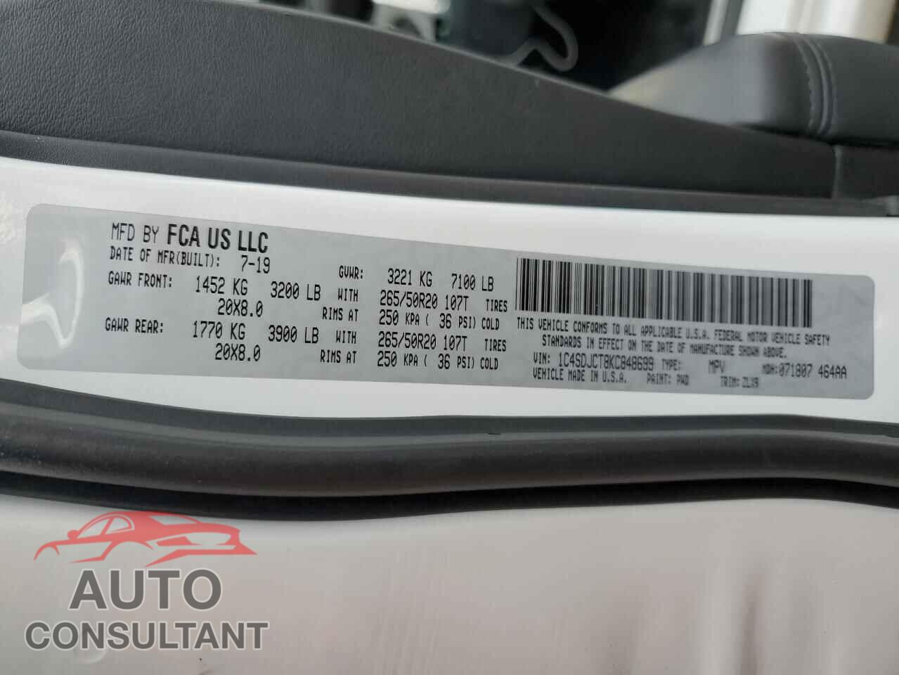 DODGE DURANGO 2019 - 1C4SDJCT8KC848699