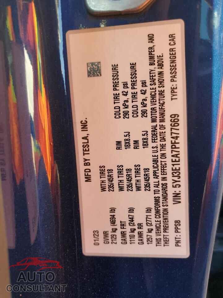 TESLA MODEL 3 2023 - 5YJ3E1EA7PF477669