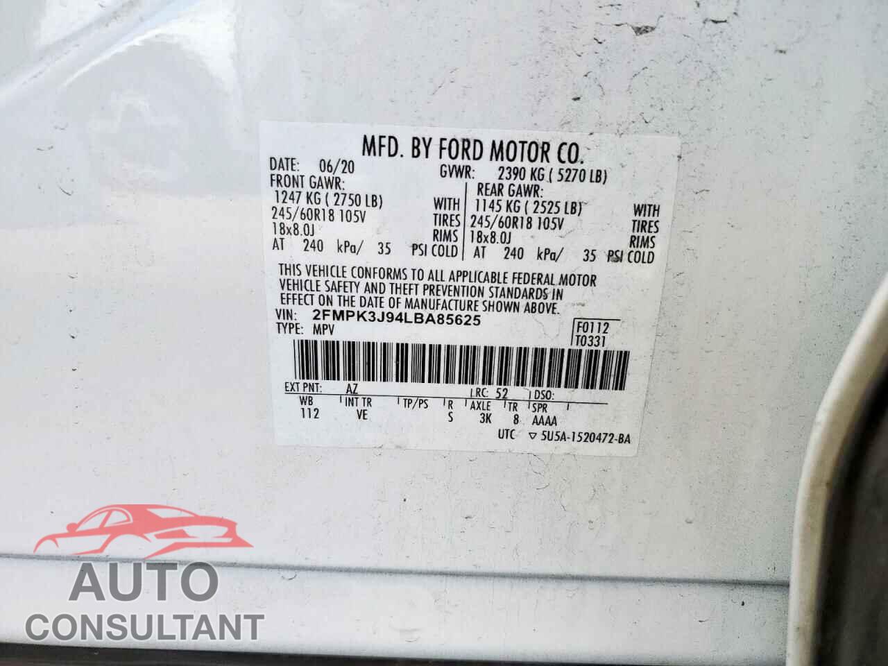 FORD EDGE 2020 - 2FMPK3J94LBA85625
