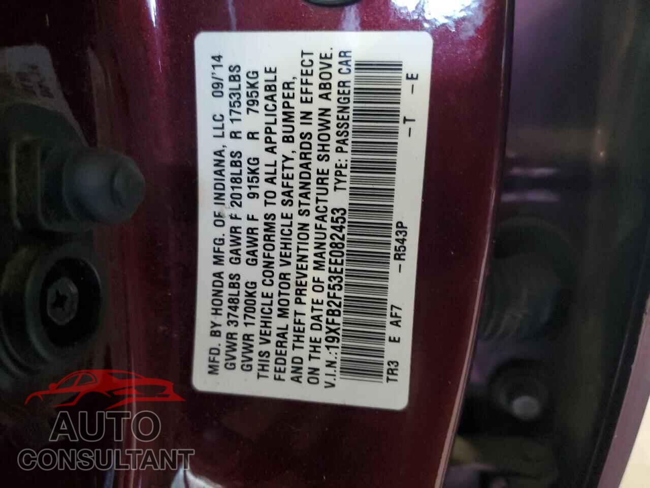 HONDA CIVIC 2014 - 19XFB2F53EE082453