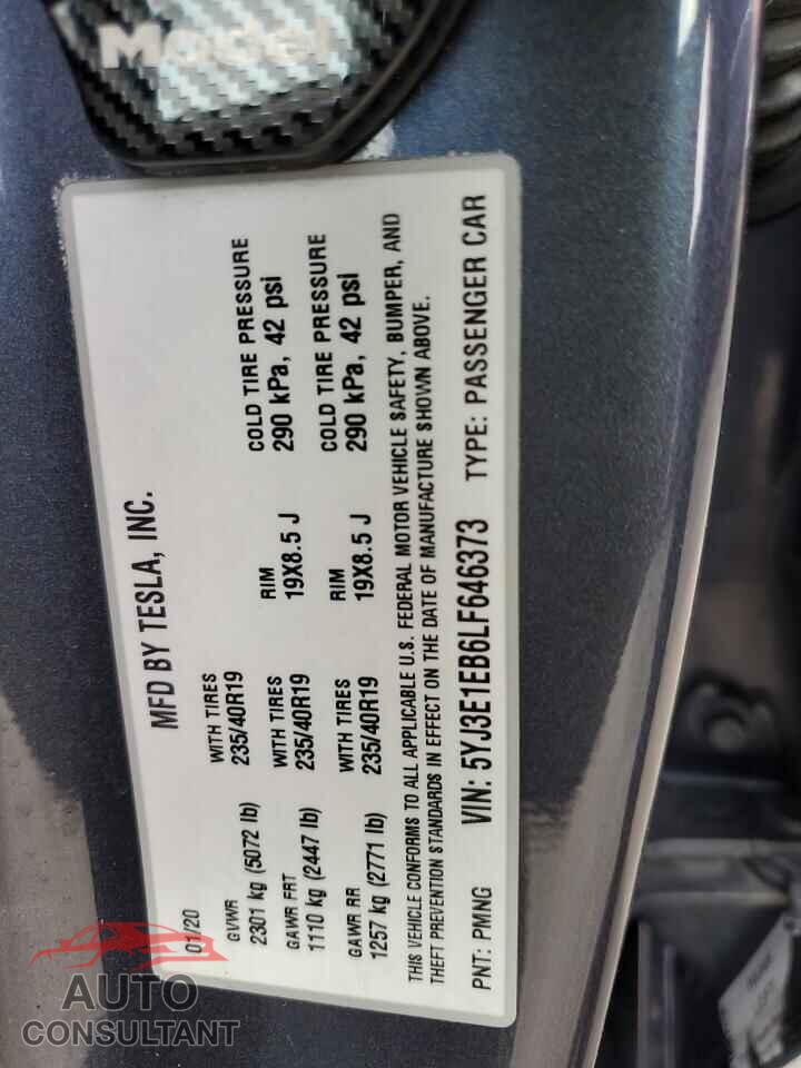 TESLA MODEL 3 2020 - 5YJ3E1EB6LF646373