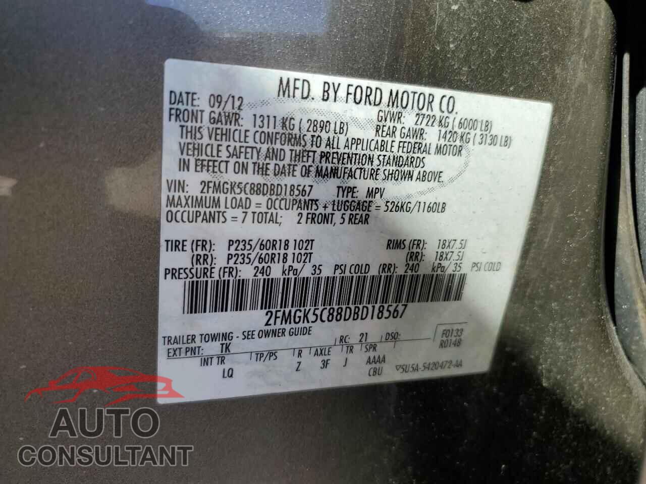 FORD FLEX 2013 - 2FMGK5C88DBD18567