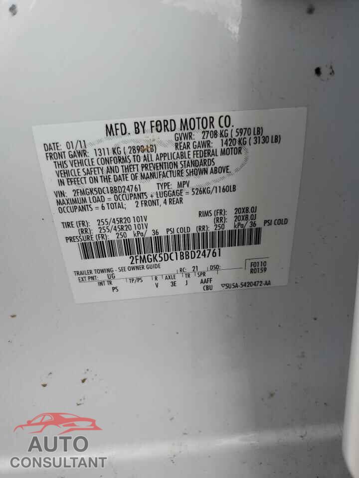 FORD FLEX 2011 - 2FMGK5DC1BBD24761