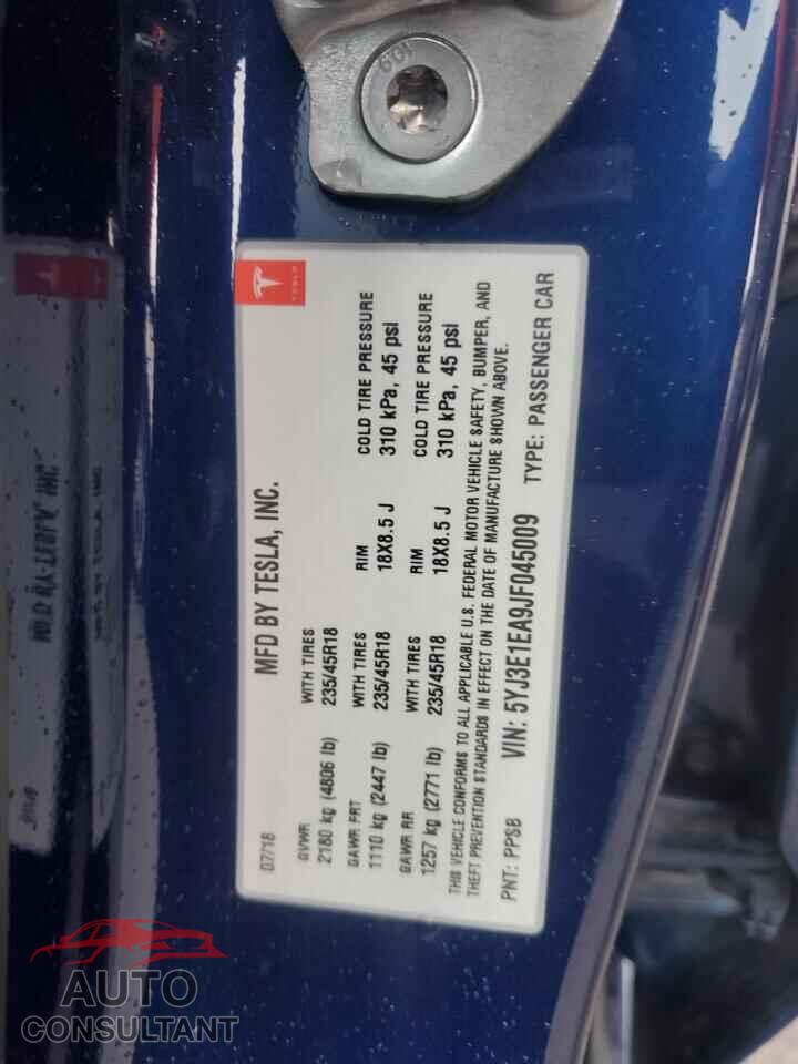 TESLA MODEL 3 2018 - 5YJ3E1EA9JF045009