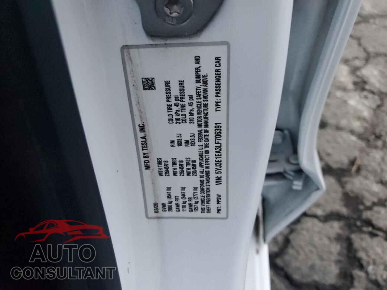 TESLA MODEL 3 2020 - 5YJ3E1EA3LF706391
