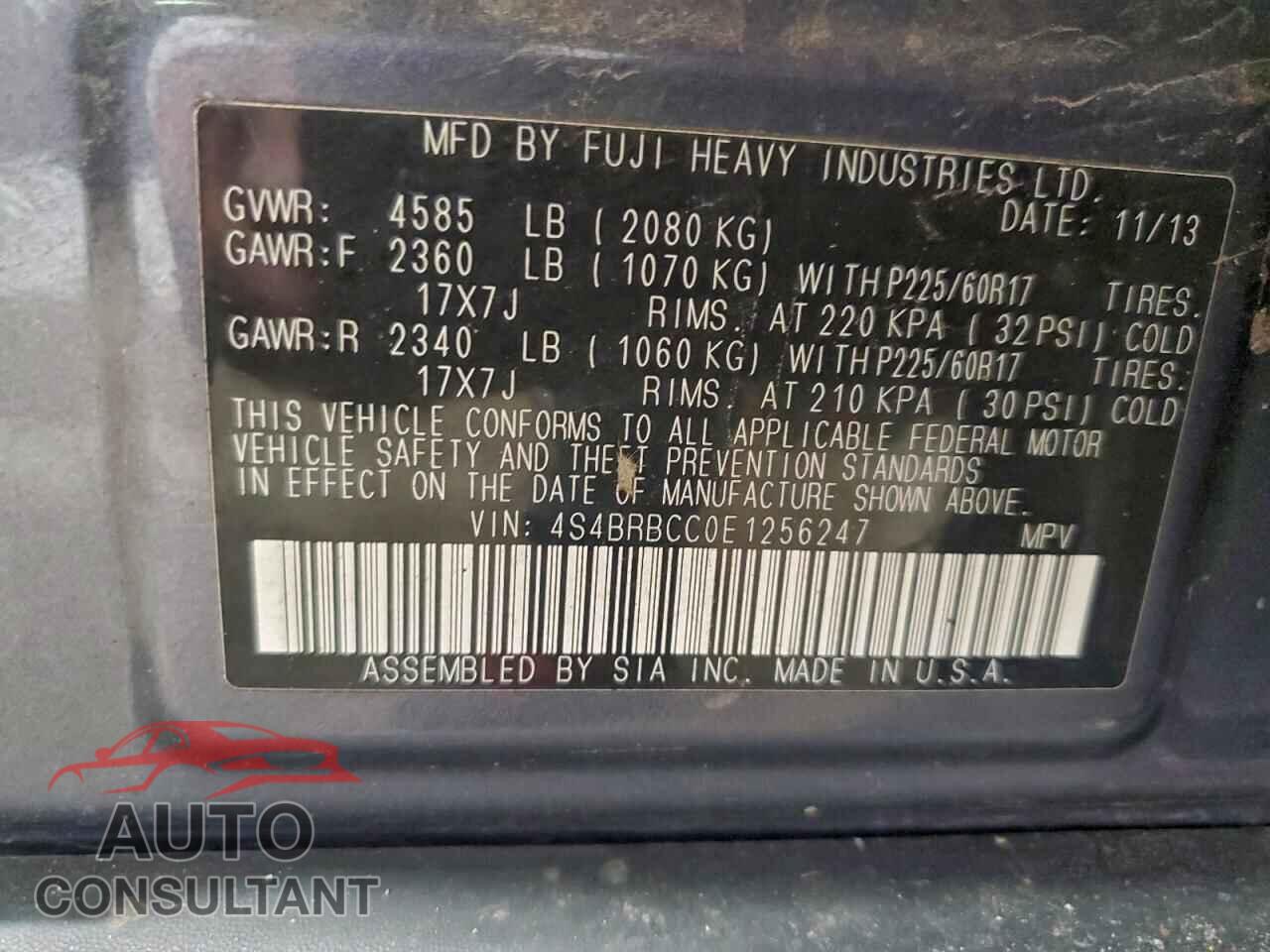 SUBARU OUTBACK 2014 - 4S4BRBCC0E1256247