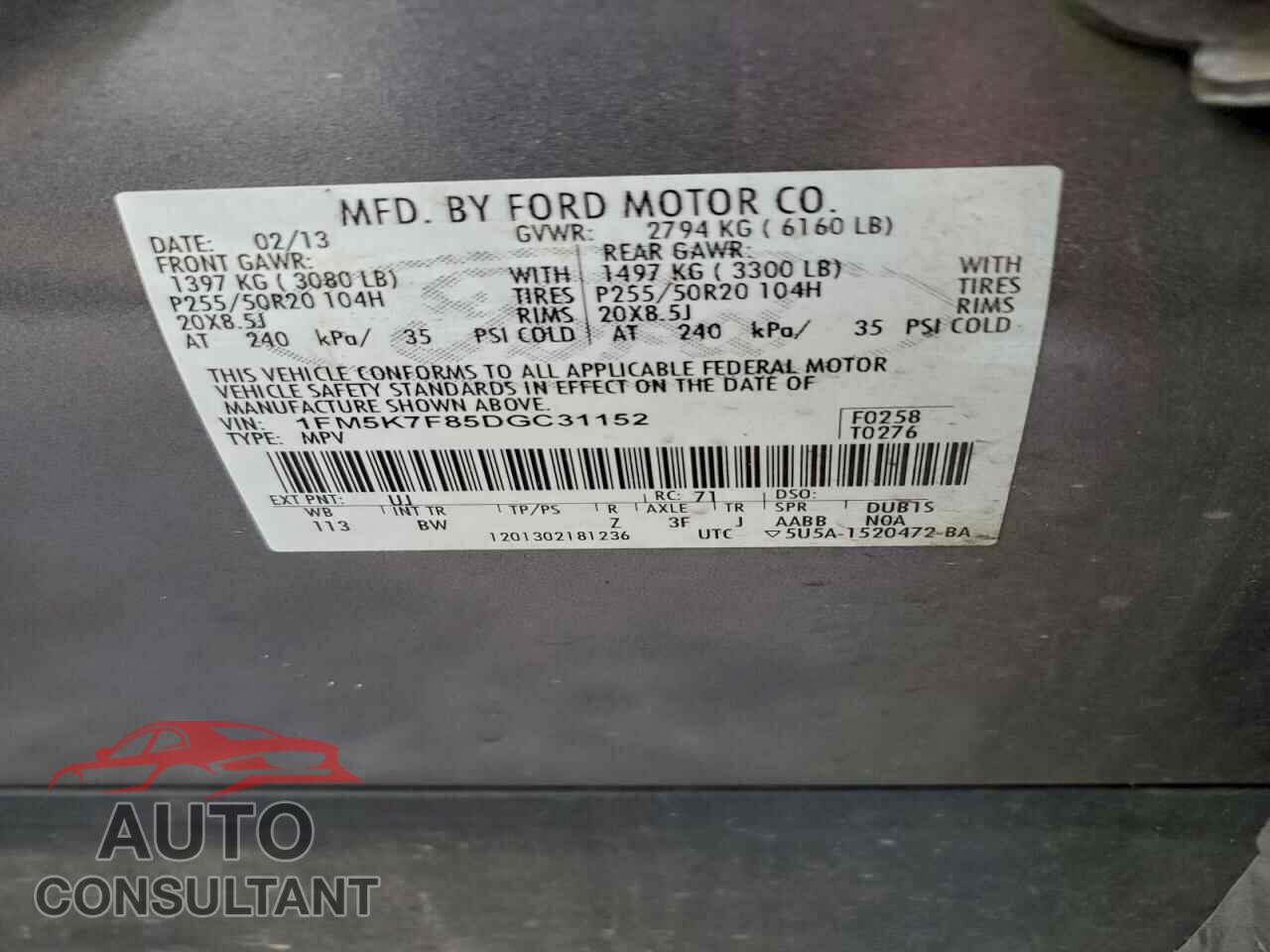 FORD EXPLORER 2013 - 1FM5K7F85DGC31152