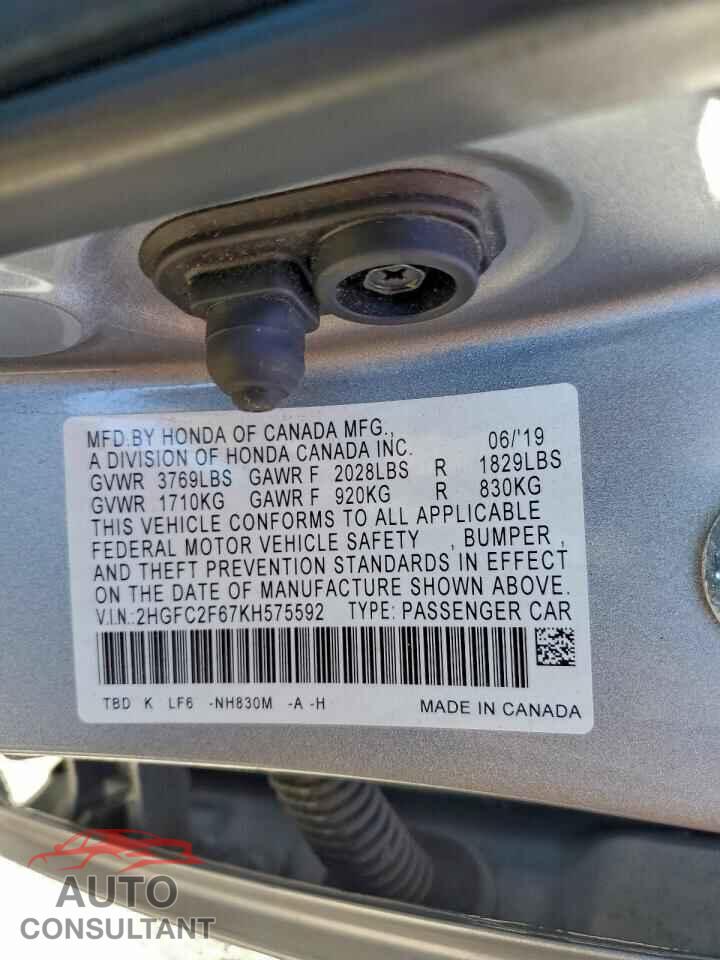 HONDA CIVIC 2019 - 2HGFC2F67KH575592