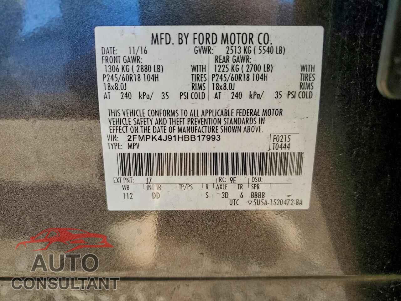 FORD EDGE 2017 - 2FMPK4J91HBB17993