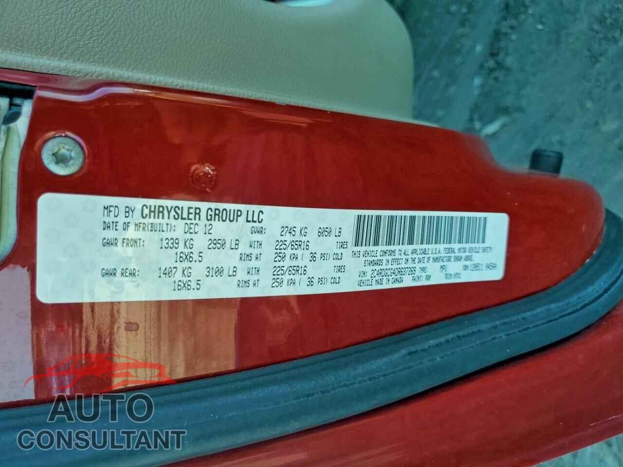 DODGE CARAVAN 2013 - 2C4RDGCG4DR637269