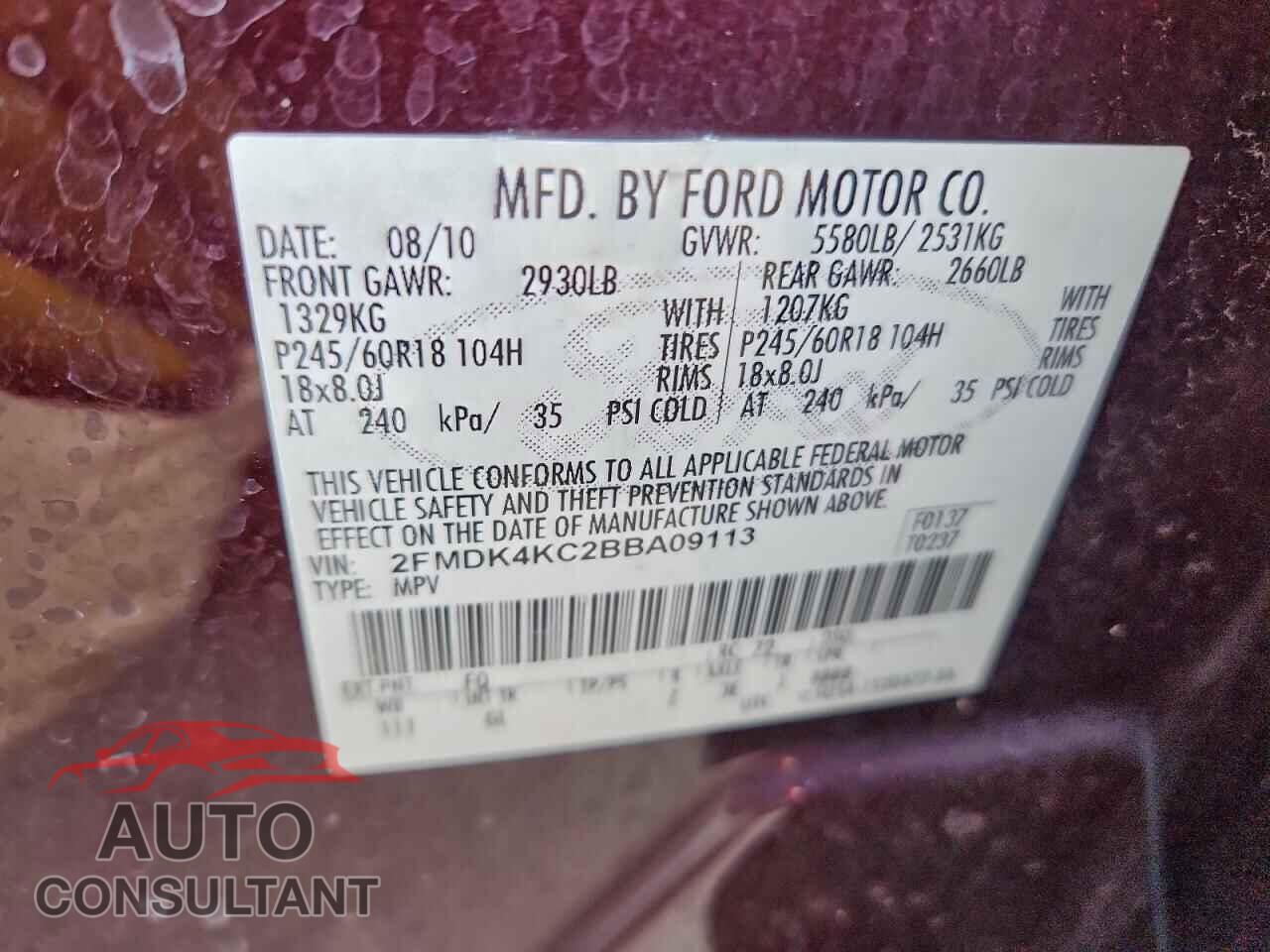 FORD EDGE 2011 - 2FMDK4KC2BBA09113