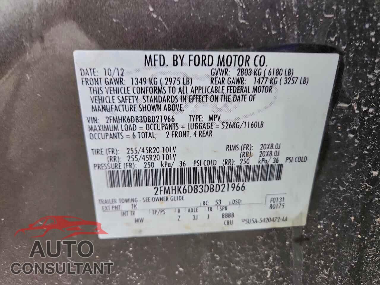 FORD FLEX 2013 - 2FMHK6D83DBD21966
