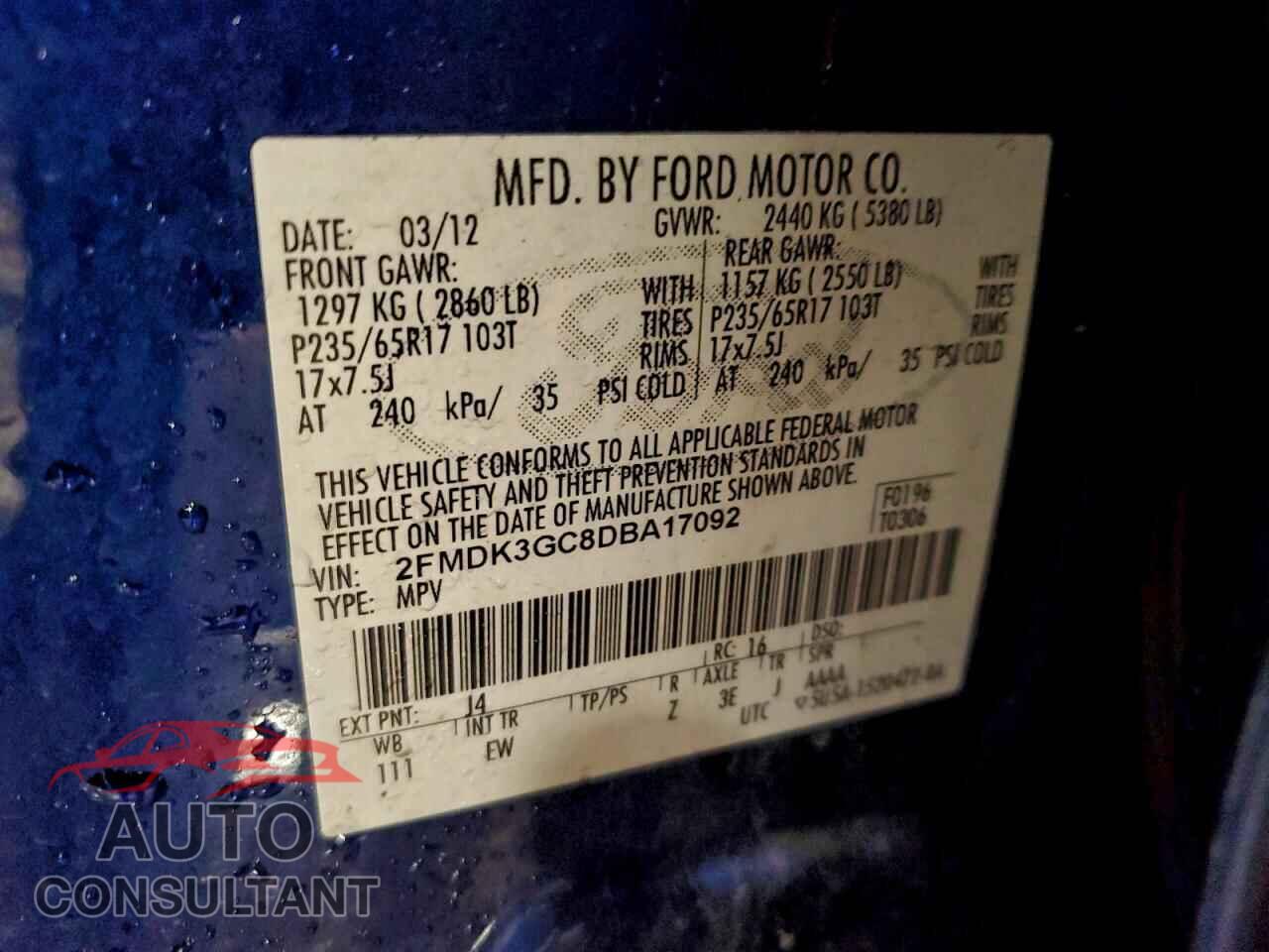 FORD EDGE 2013 - 2FMDK3GC8DBA17092
