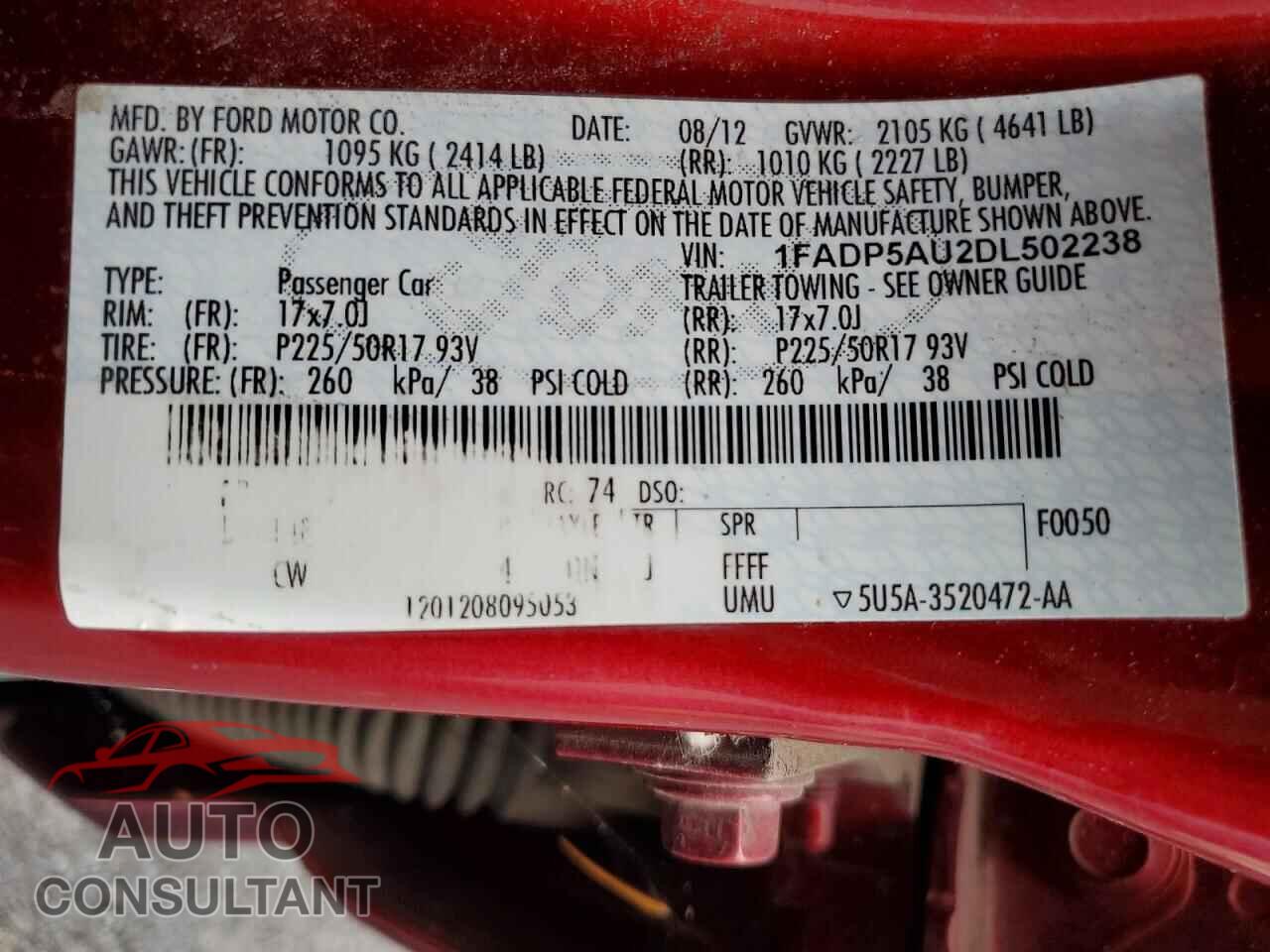 FORD CMAX 2013 - 1FADP5AU2DL502238
